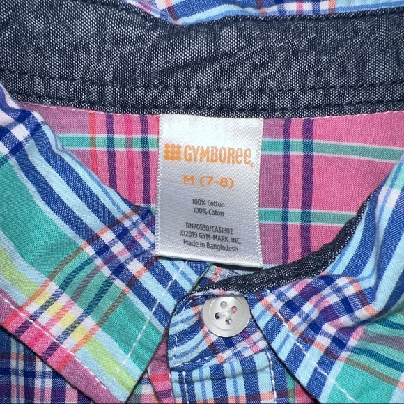 Gymboree Boys Plaid Dress Shirt - M (7-8) pink blue yellow green - Picture 3 of 7